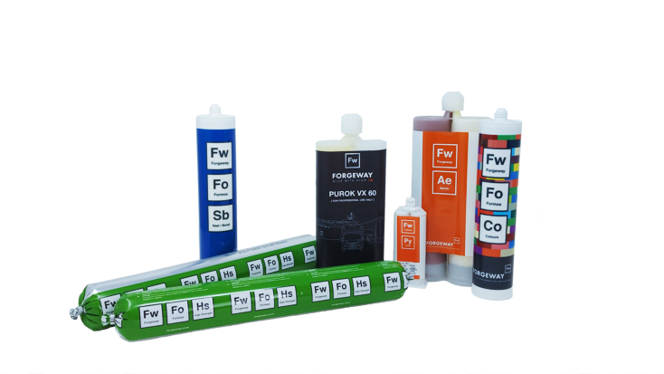 Assortment of different Forgeway products that can varying degrees of adhesive cost